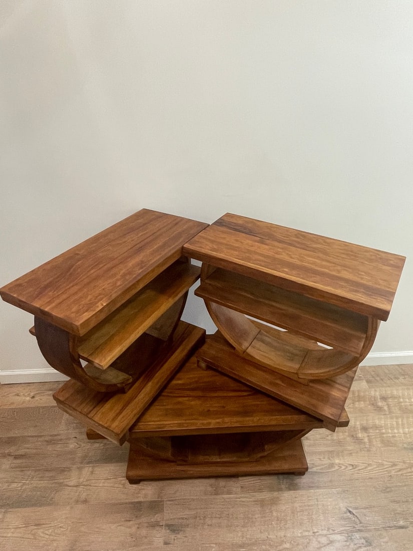 Sculptural Art Deco Style Hardwood Coffee Table & Matching End Tables (3-Piece Set) - 2