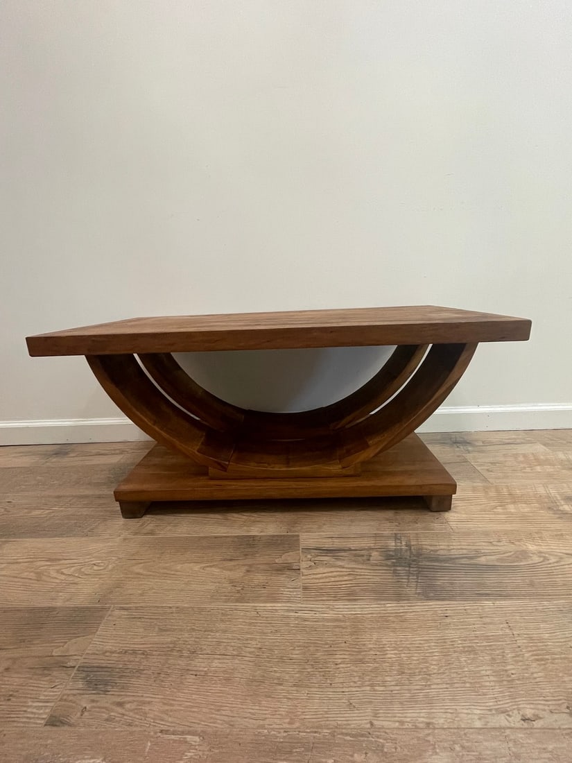 Sculptural Art Deco Style Hardwood Coffee Table & Matching End Tables (3-Piece Set) - 6