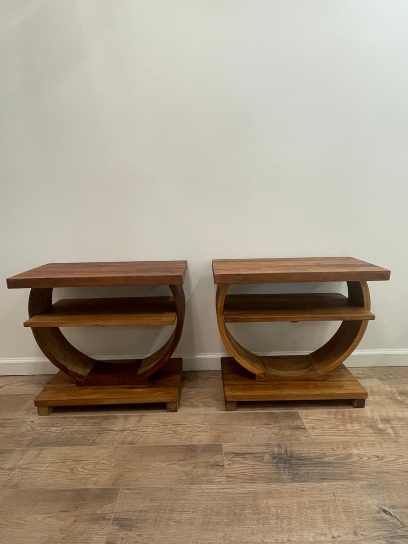 Sculptural Art Deco Style Hardwood Coffee Table & Matching End Tables (3-Piece Set) - 7