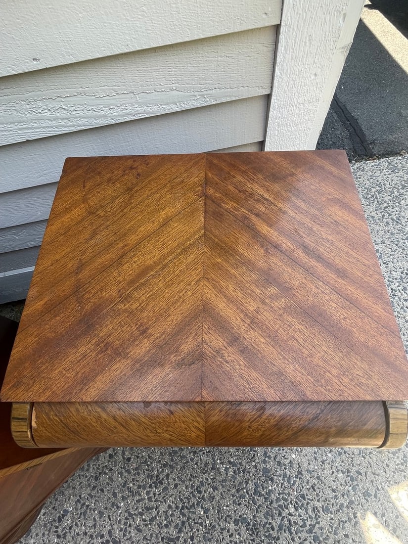 Pair of Art Deco Waterfall End Tables / Nightstands with Bookmatched Veneers - 4