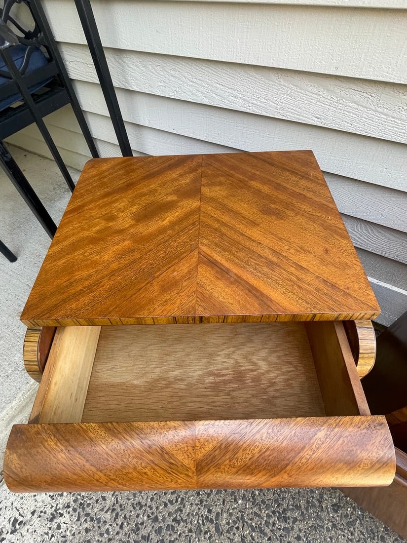 Pair of Art Deco Waterfall End Tables / Nightstands with Bookmatched Veneers - 5