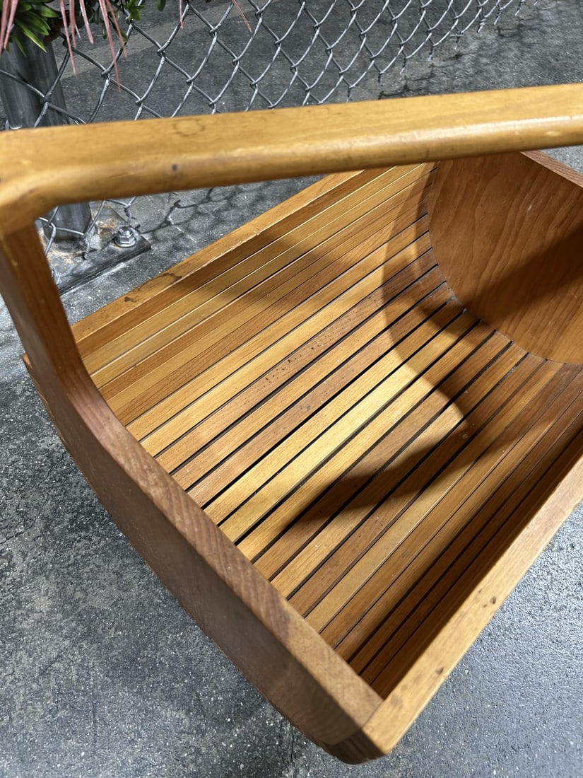 Mid-Century Modern Teak Slat Magazine Basket - 4