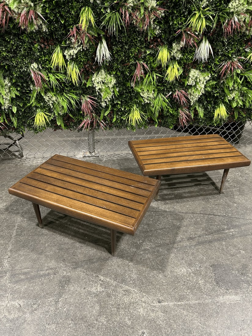 Pair of Mid-Century Modern Slat-Top Benches - 5