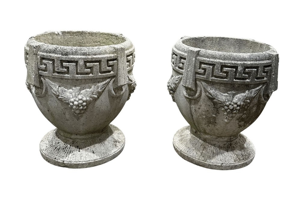 Pair of Neoclassical Style Cast Concrete Garden Urns (1 of 2)
