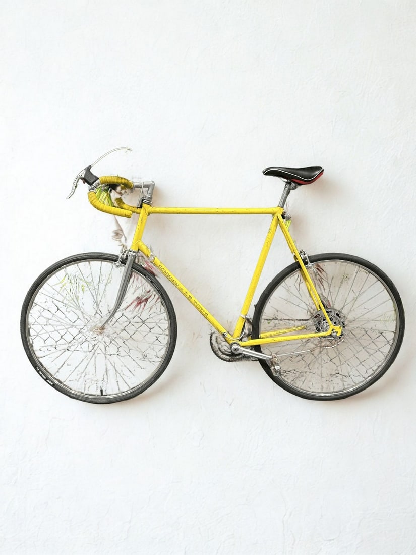 Vintage Schwinn Le Tour Road Bicycle, Bright Yellow: This is a classic Schwinn Le Tour road bicycle, featuring a bright yellow frame with 'Schwinn Le Tour' branding. The bicycle appears to be from the 1970s or 1980s, characteristic of the era's road