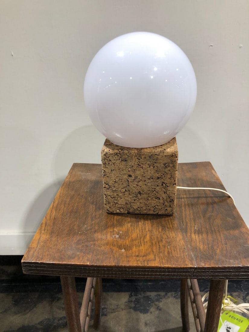 Mid-Century Modern Cork and Opal Plastic Sphere Table Lamp - 2
