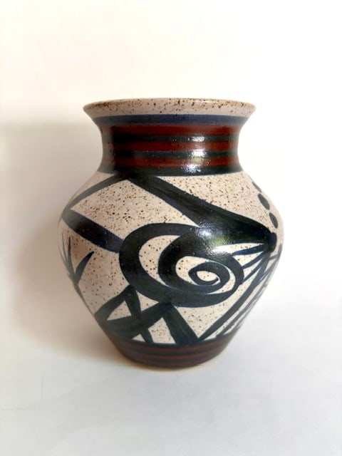 Studio Pottery Vase with Abstract Black and White Glaze - 2