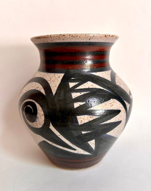 Studio Pottery Vase with Abstract Black and White Glaze - 3