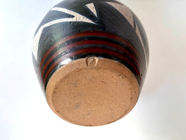 Studio Pottery Vase with Abstract Black and White Glaze - 4