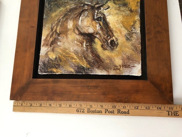 Pair of Framed Equine Mixed Media Wall Art Signed "F. Ruiz 2004" - 3