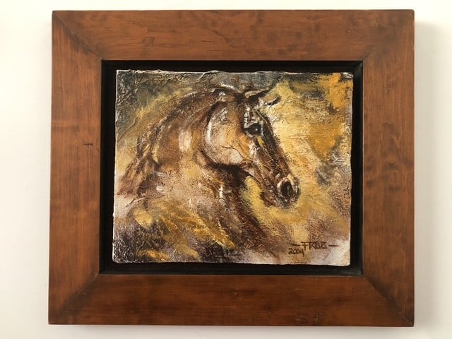 Pair of Framed Equine Mixed Media Wall Art Signed "F. Ruiz 2004" - 5