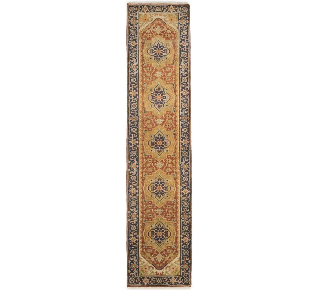 Rusty Red Floral 3X12 Heriz Serapi Oriental Runner Rug: Title:Rusty Red Floral 3X12 Heriz Serapi Oriental Runner Rug Description:Handmade 3X12 red Oriental runner made with vegetable dyes (fine wool pile and cotton foundation), superior knot count, and