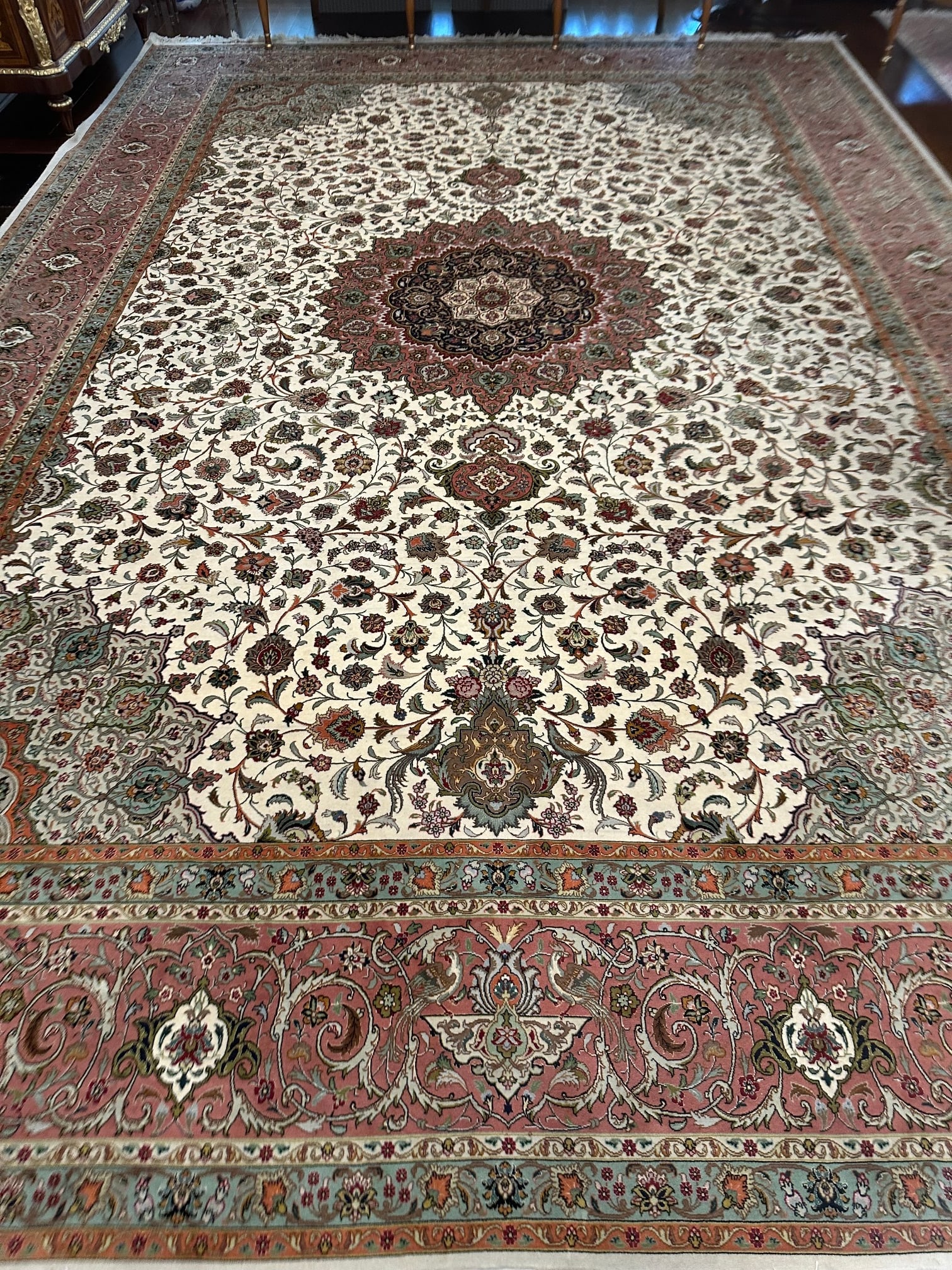 Very Fine Hand Knotted Silkand Wool 50 Raj Persian Tabriz Rug 13x9.1ft - 2