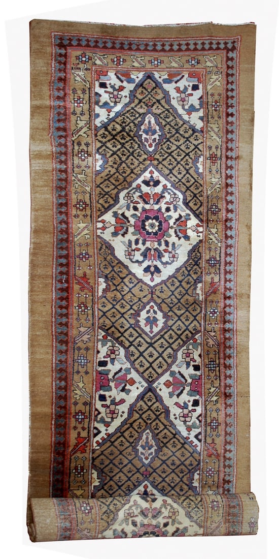 Handmade antique Persian Camel Hair runner 4' x 15.2' (122cm x 463cm) 1880s: Title:Handmade antique Persian Camel Hair runner 4' x 15.2' (122cm x 463cm) 1880s Origin:Persia Dimension:4' x 15.2' (122cm x 463cm) Materials:wool Year:1880s Description:Handmade antique Camel Hair