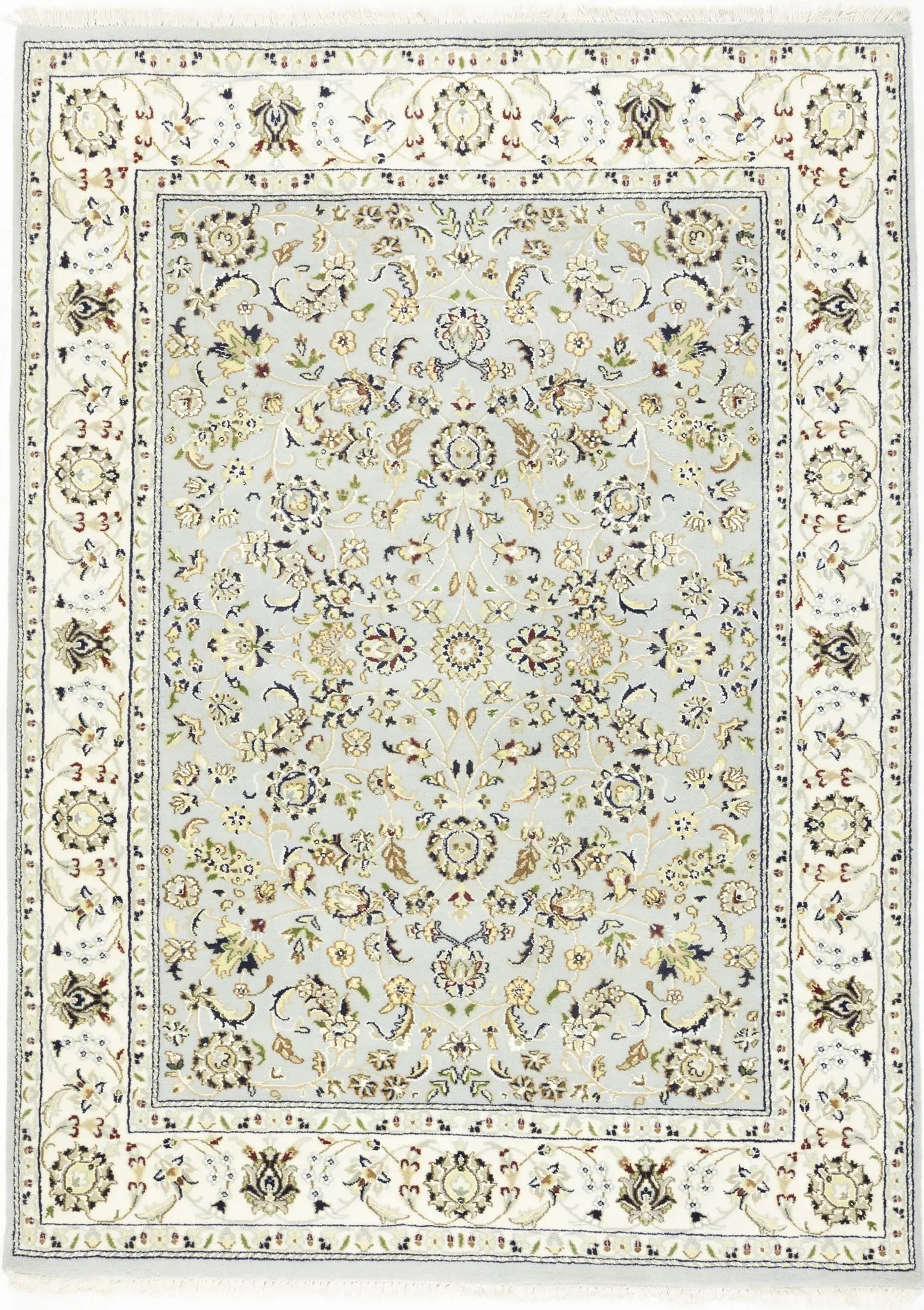 Light Blue-gray Floral 5X7 Indo-Nain Oriental Rug - 10