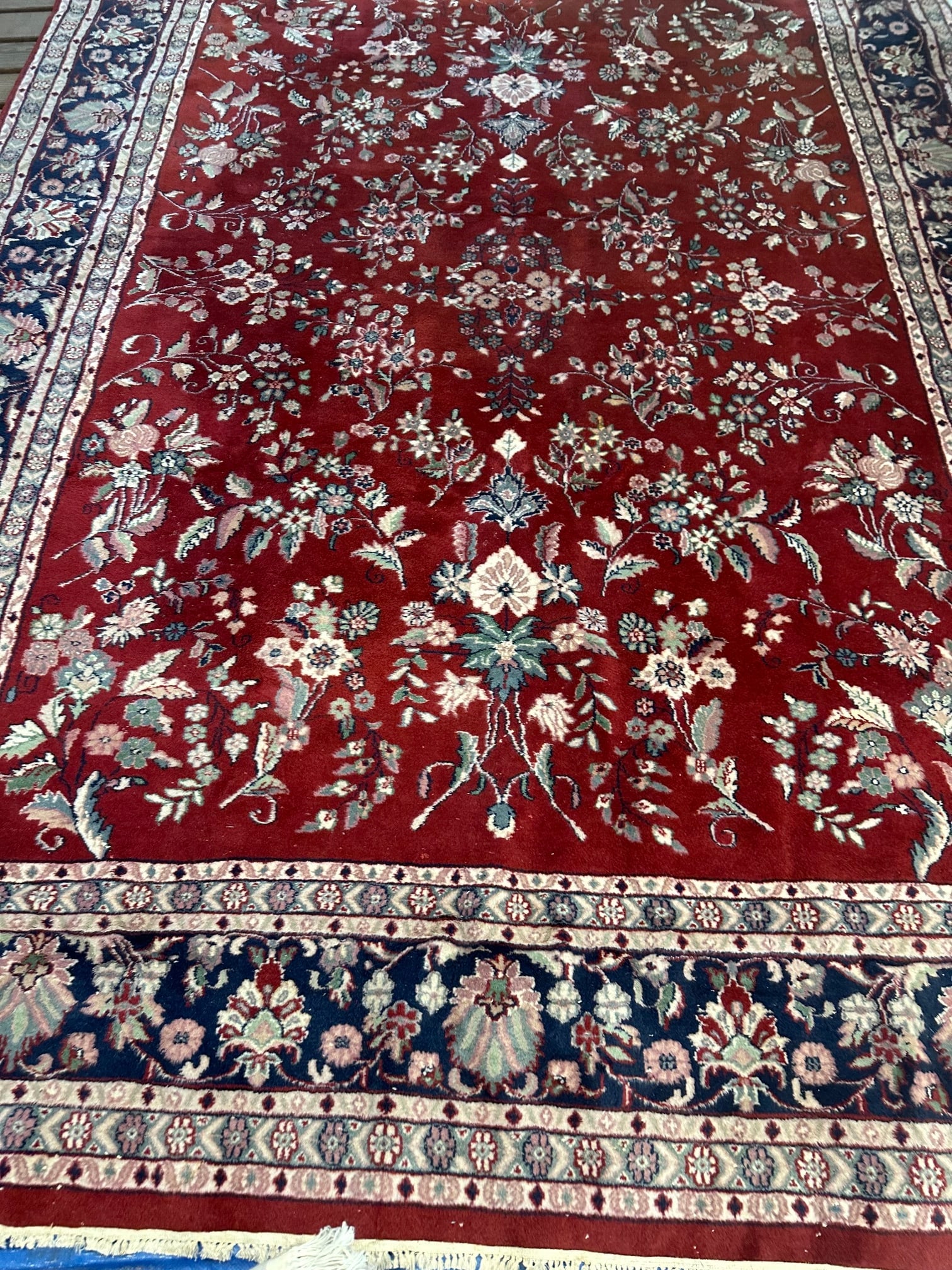 Hand Knotted Agra Tabriz Rug 11.8x8.6 ft: Title: Hand Knotted Agra Tabriz Rug 11.8x8.6 ft Description:Hand Knotted Agra Tabriz Rug 11.8x8.6 ft Size: 11.8x8.6 ft Circa:1980 Origin: Material:100 %Wool Reserve: $400.00 Shipping: Domestic: