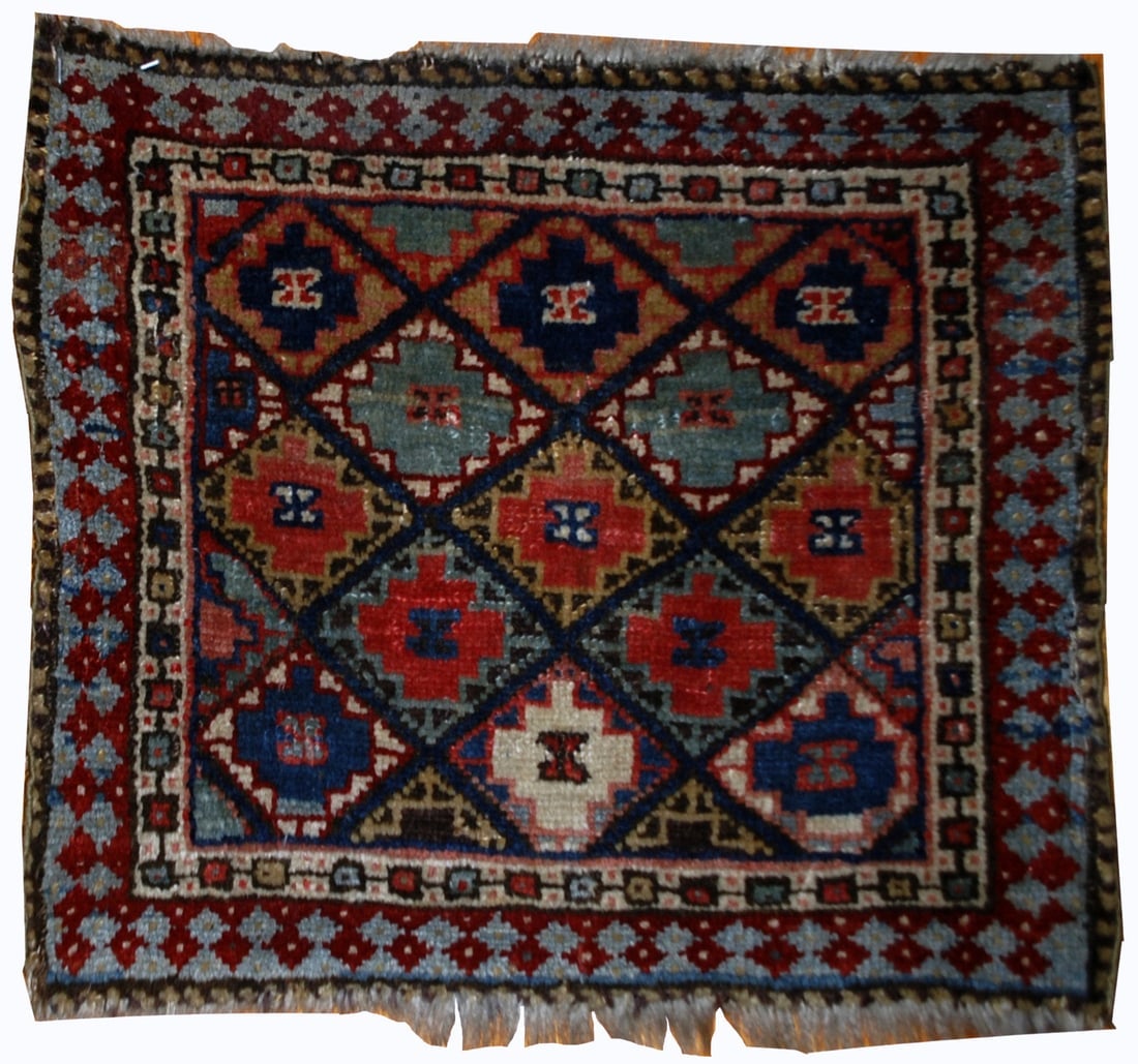 Handmade antique collectible Persian Jaf Kurdish bag face 1.4' x 1.6' (43cm x 49cm) 1880s - 2