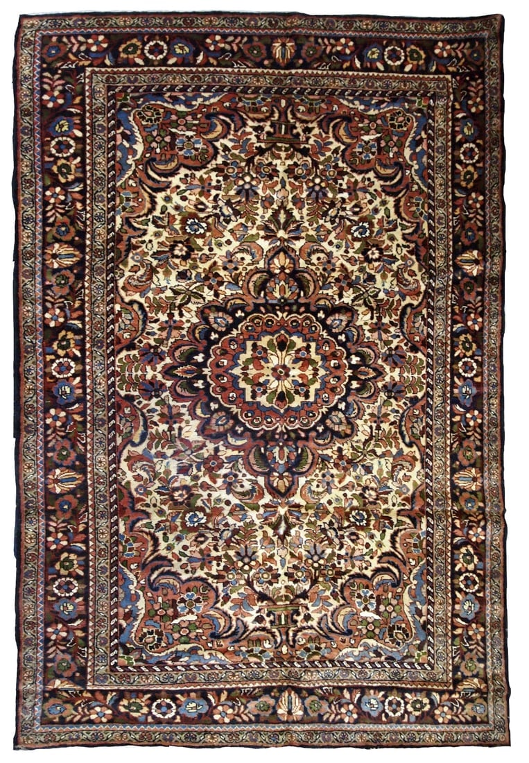 Handmade antique Persian Sarouk rug 3.1' x 5.2' ( 94cm x 158cm ) 1900s - 9