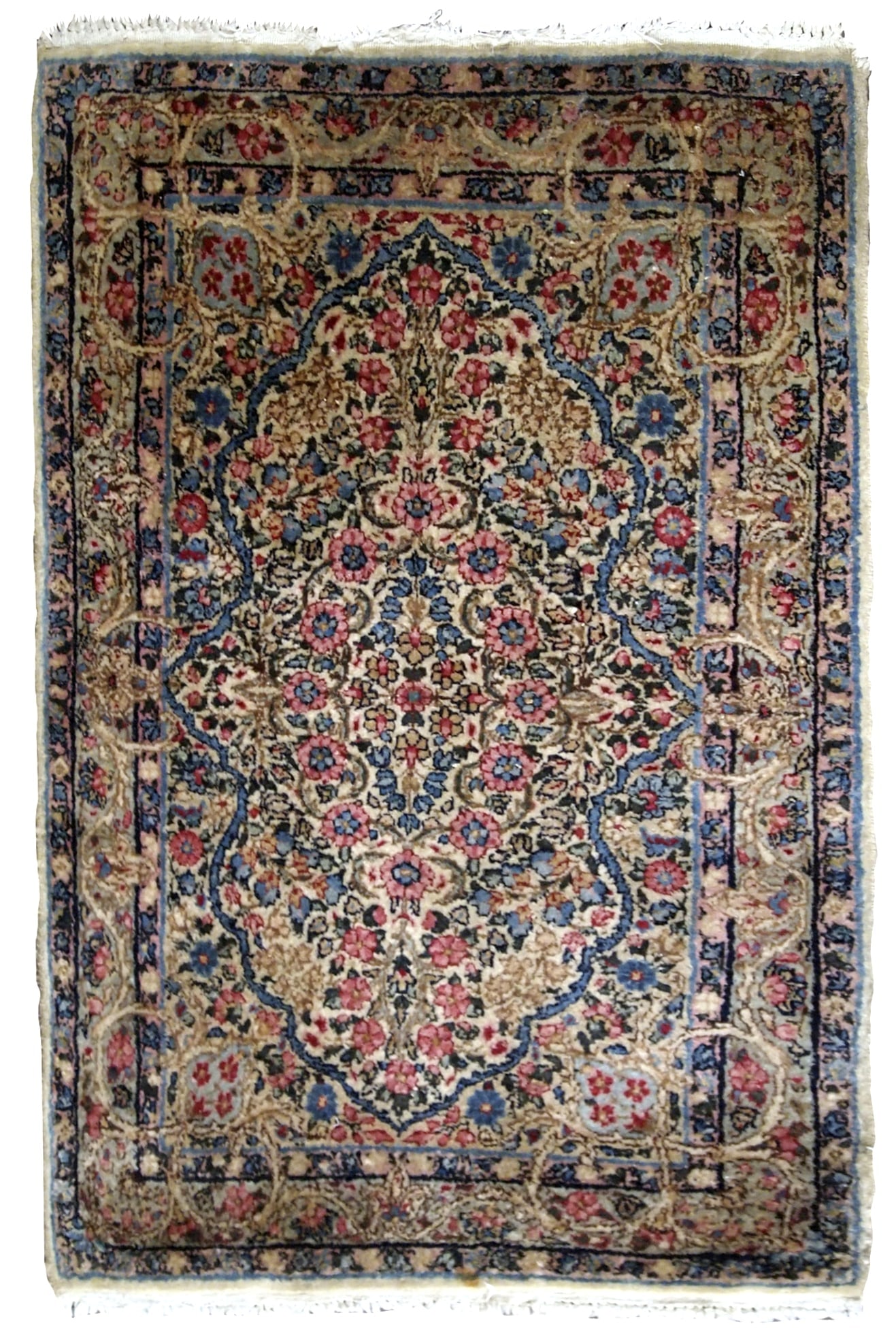 Handmade antique Persian Kerman rug 2.1' x 3.2' ( 64cm x 97cm ) 1920s - 19