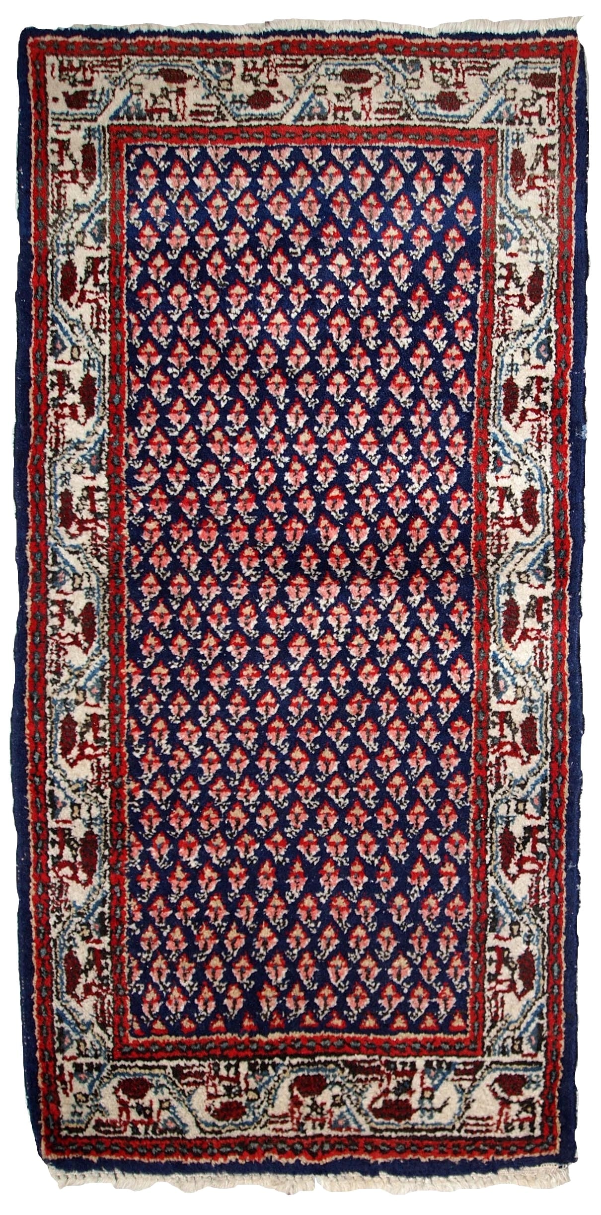 Handmade vintage Indian Seraband rug 2' x 4' (62cm x 124cm) 1970s - 4