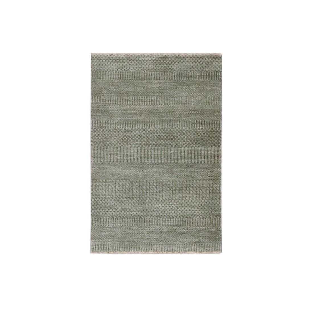 Gray and Black, Pure Wool, Hand Knotted Modern Ombre Design Rug - 3