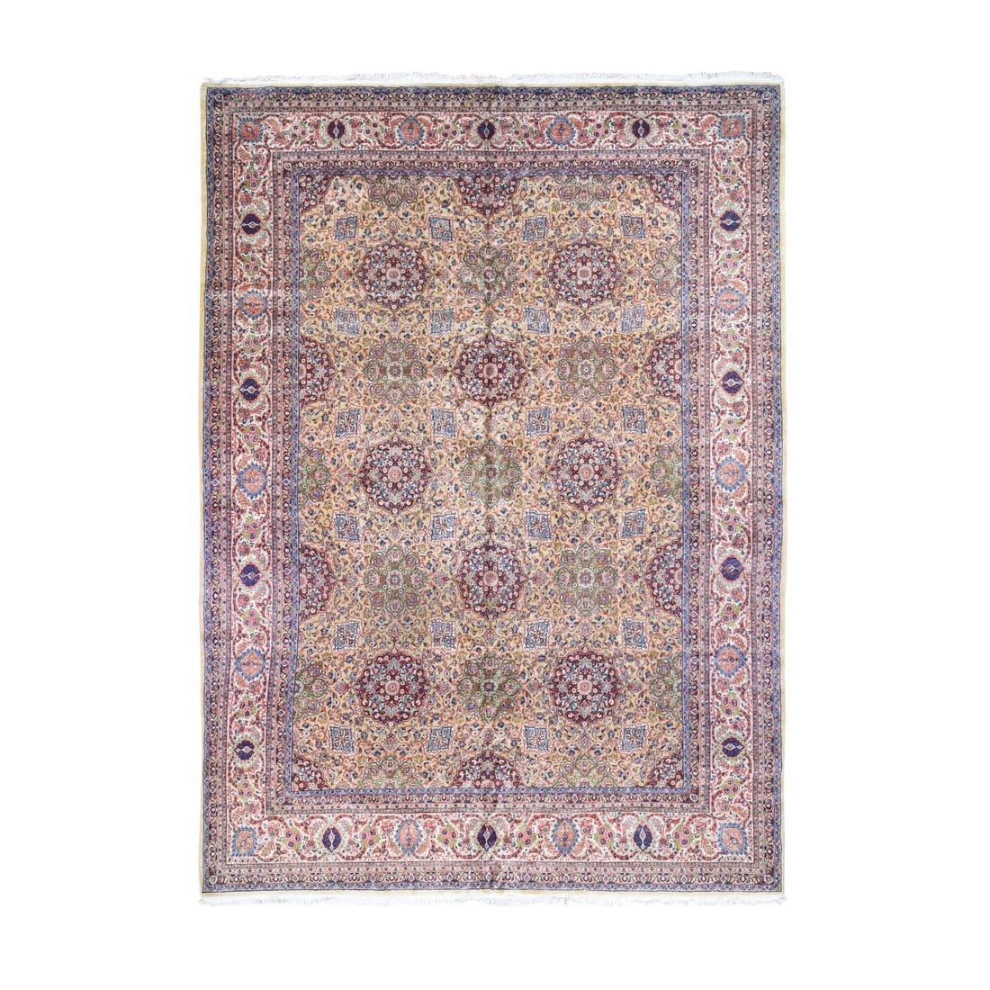 Olive Green, Tone on Tone Leaf Design, Silk with Wool Hand Knotted Rug - 4