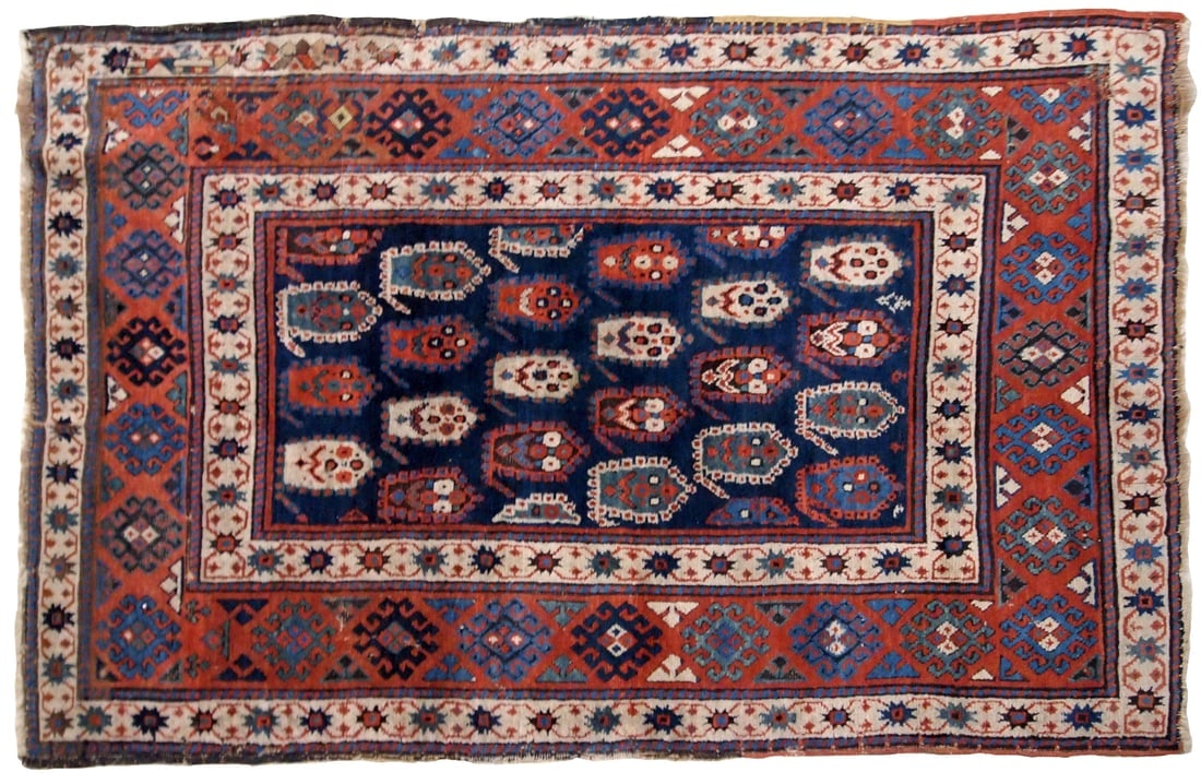 Handmade antique Caucasian Kazak rug 4.1' x 6.3' ( 125cm x 192cm ) 1870s: Title:Handmade antique Caucasian Kazak rug 4.1' x 6.3' ( 125cm x 192cm ) 1870s Origin:Russia Dimension:4.1' x 6.3' ( 125cm x 192cm ) Materials:wool Year:1870s Description:Handmade antique Caucasian