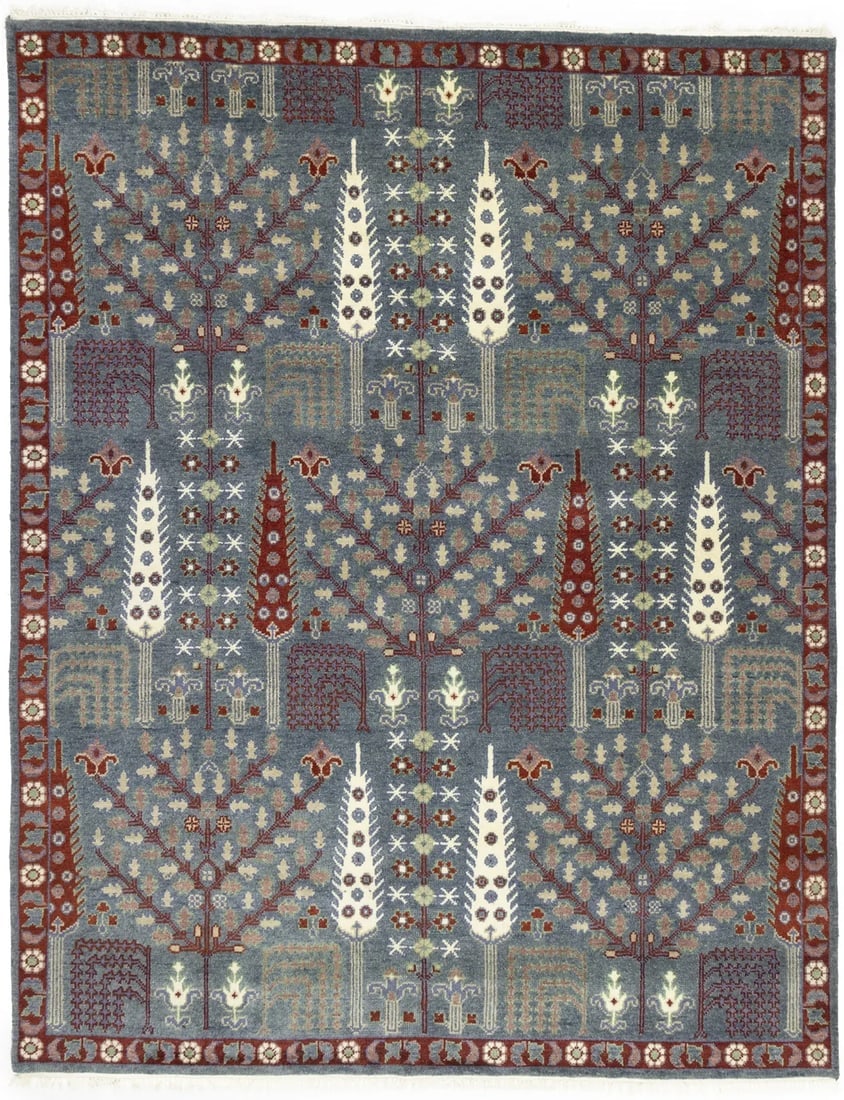 Gray Floral 8X10 Tree of Life Chobi Oriental Rug: Title:Gray Floral 8X10 Tree of Life Chobi Oriental Rug Description:Handmade 8X10 gray oriental rug made with vegetable dyes (fine wool pile and cotton foundation), superior knot count, and appealing
