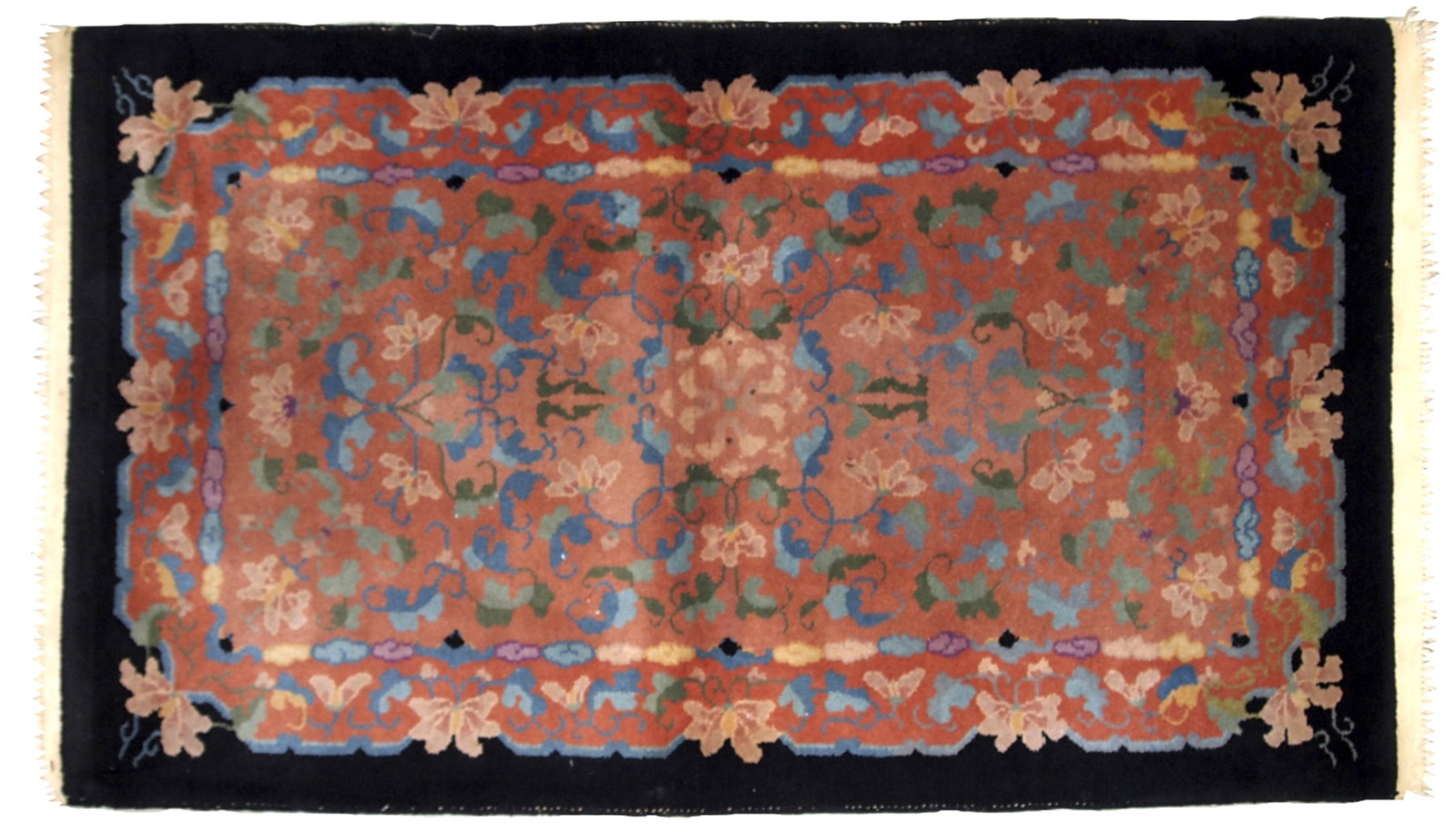 Handmade antique Art Deco Chinese rug 2.10' x 4.10' ( 89cm x 150cm) 1920s - 6