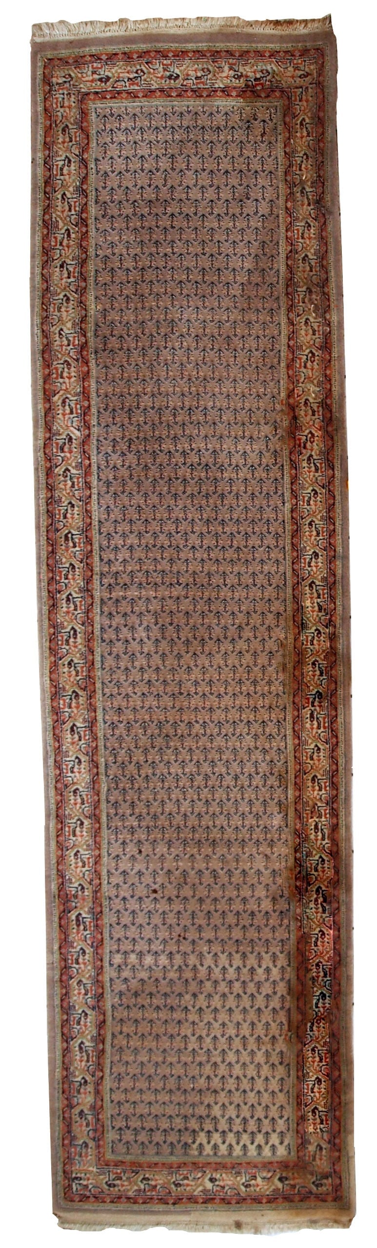 Handmade vintage Indian Seraband runner 2.4' x 9.8' (74cm x 301cm) 1970s - 8