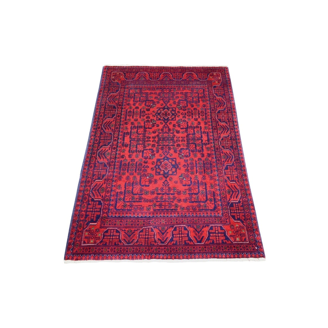 Blue, Extra Soft Wool, Afghan Peshawar, Hand Knotted, Oriental Rug - 3