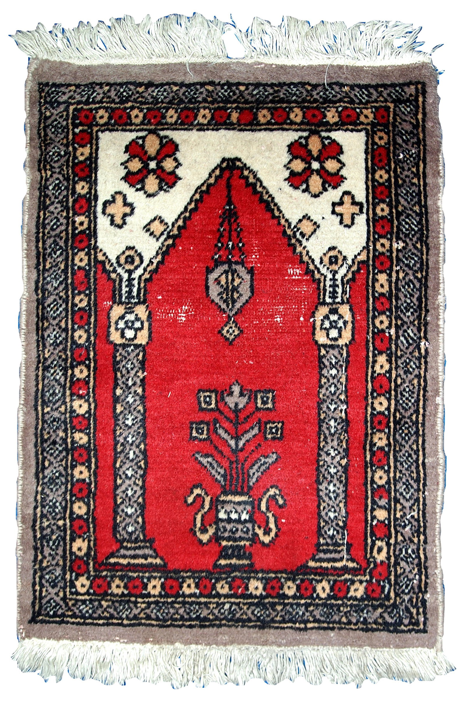 Handmade vintage Pakistani Lahore prayer rug 1.5' x 2' (46cm x 64cm) 1950s - 7