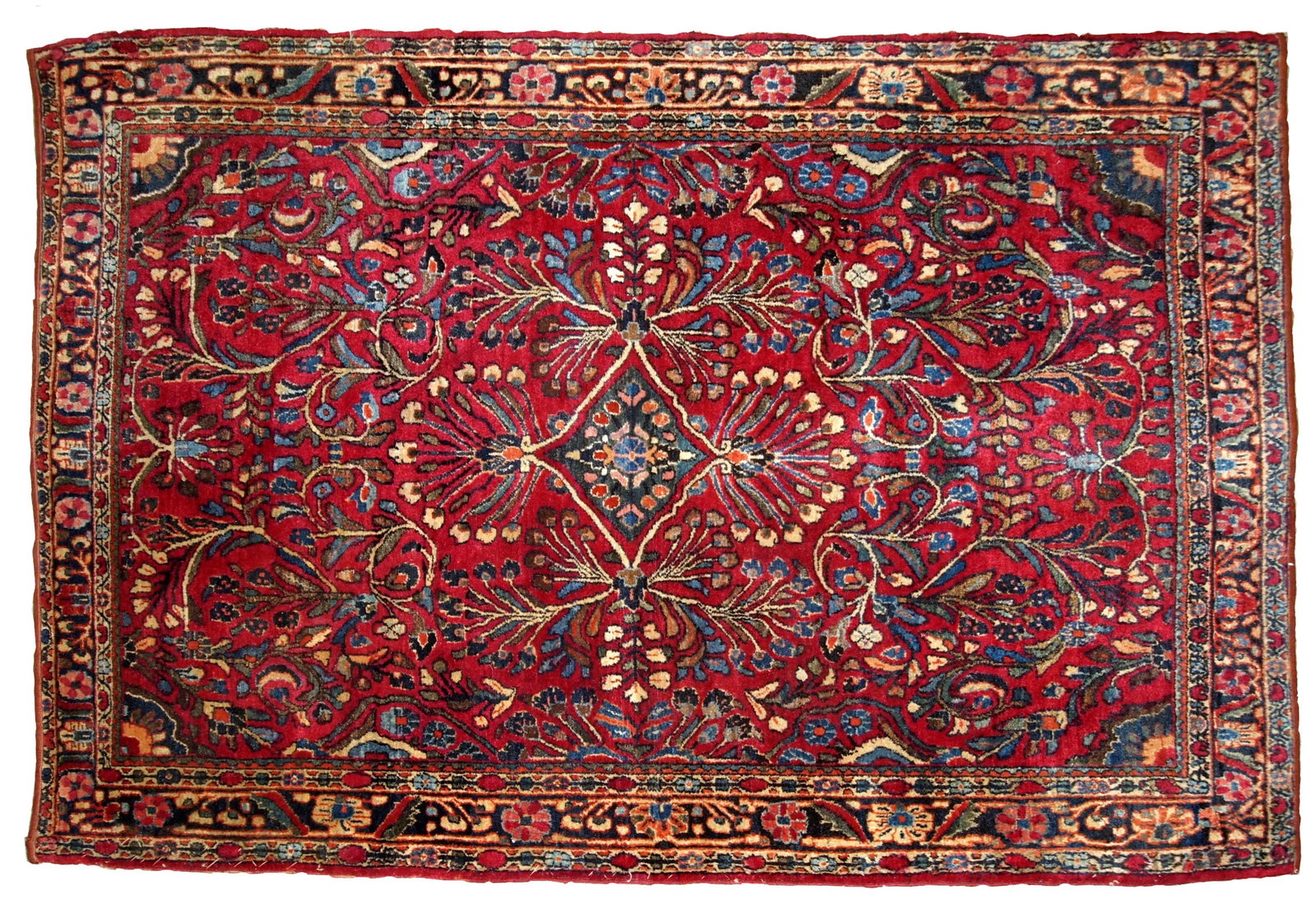 Handmade antique Persian Sarouk rug 3.6' x 5.3' (109cm x 161cm) 1920s - 10