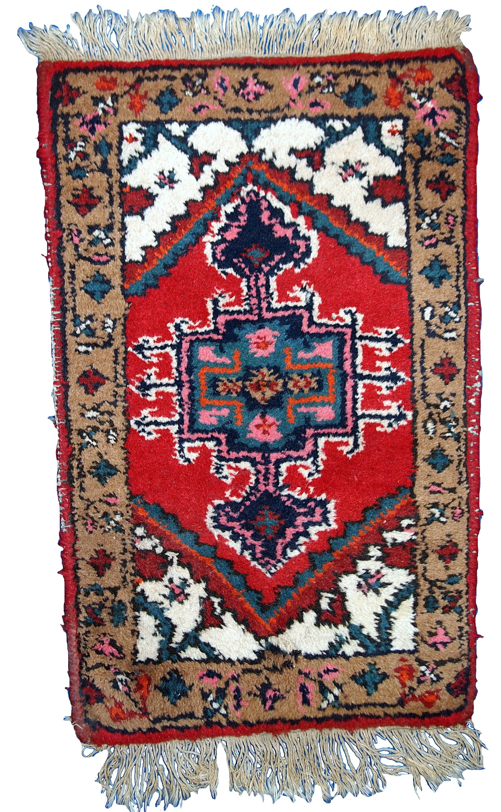 Handmade vintage Persian Hamadan rug 1.3' x 2' (39cm x 63cm) 1960s - 6