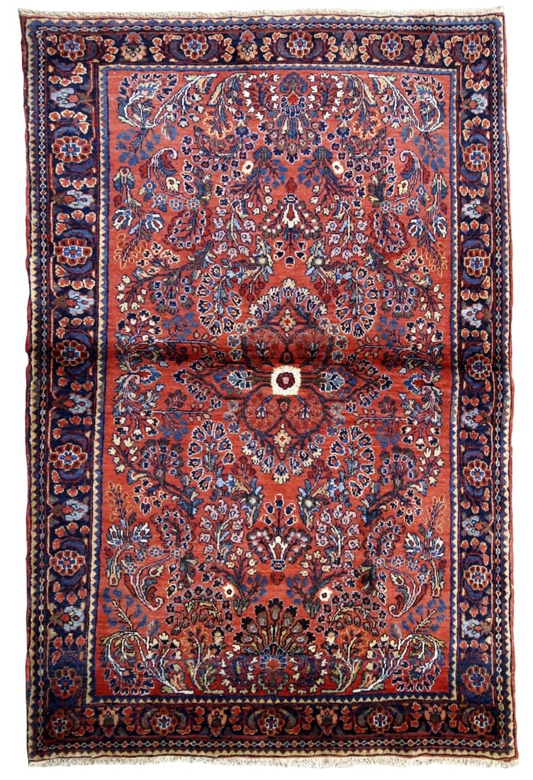 Handmade antique Persian Sarouk rug 3.2' x 5.2' ( 97cm x 158cm ) 1920s - 2
