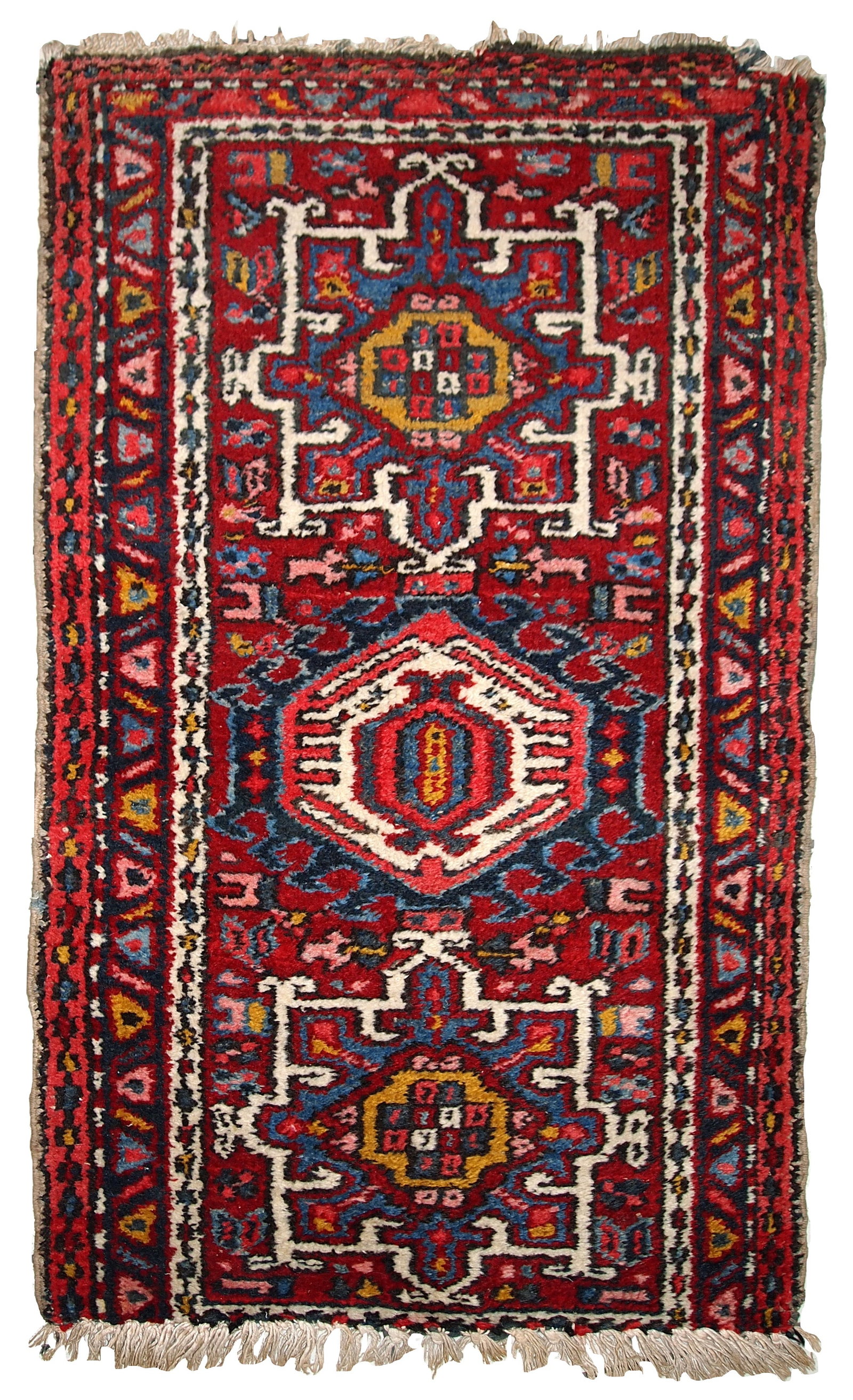 Handmade antique Persian Karajeh rug 2.1' x 3.6' (66cm x 110cm) 1920s - 19