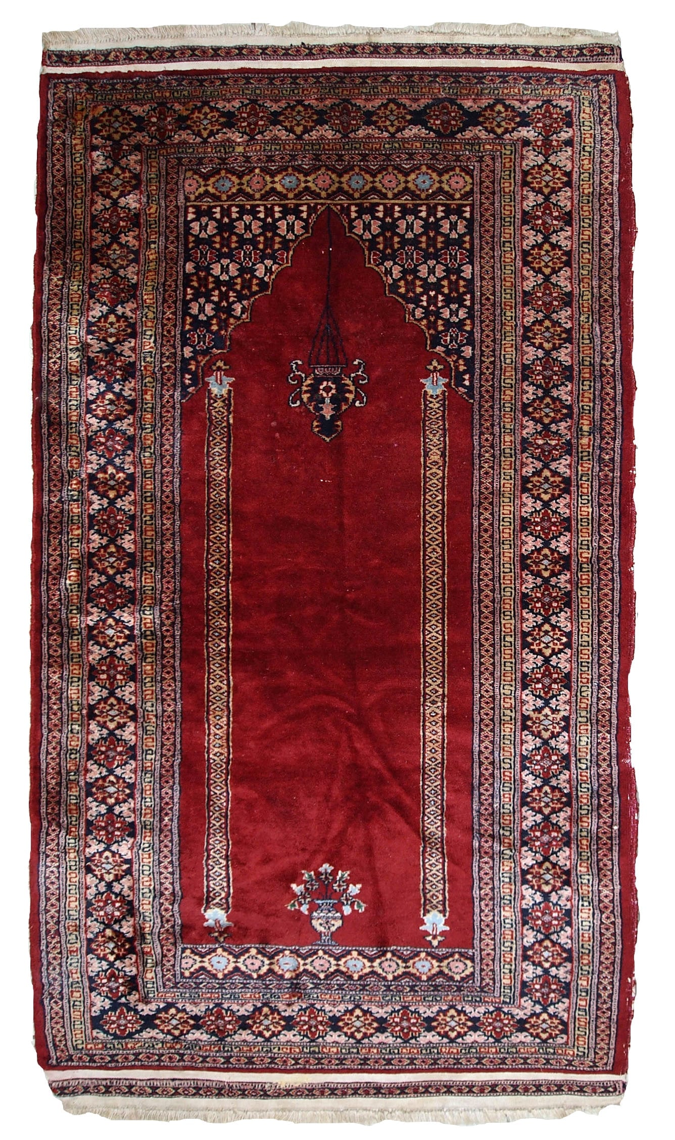 Handmade vintage Pakistani Lahore prayer rug 3' x 5.8' (94cm x 178cm) 1960s - 3