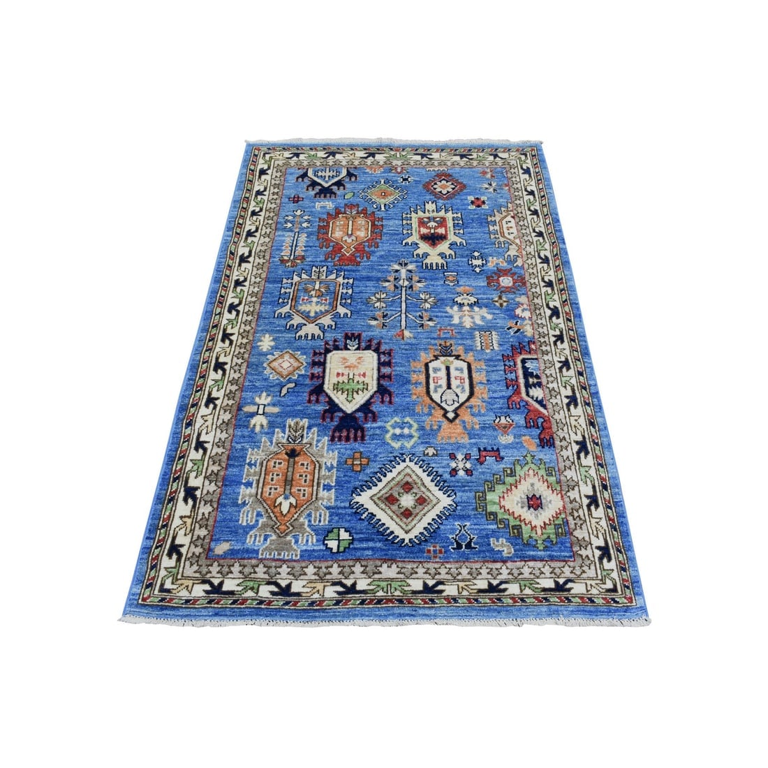 Denim Black, Karajeh Design, Pure Wool Hand Knotted Oriental Rug - 3