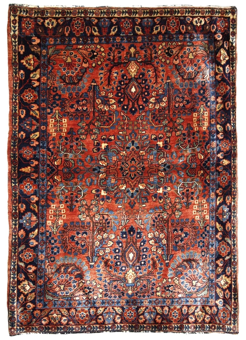 Handmade antique Persian Sarouk rug 3.4' x 5.3' ( 103cm x 161cm ) 1920s - 16