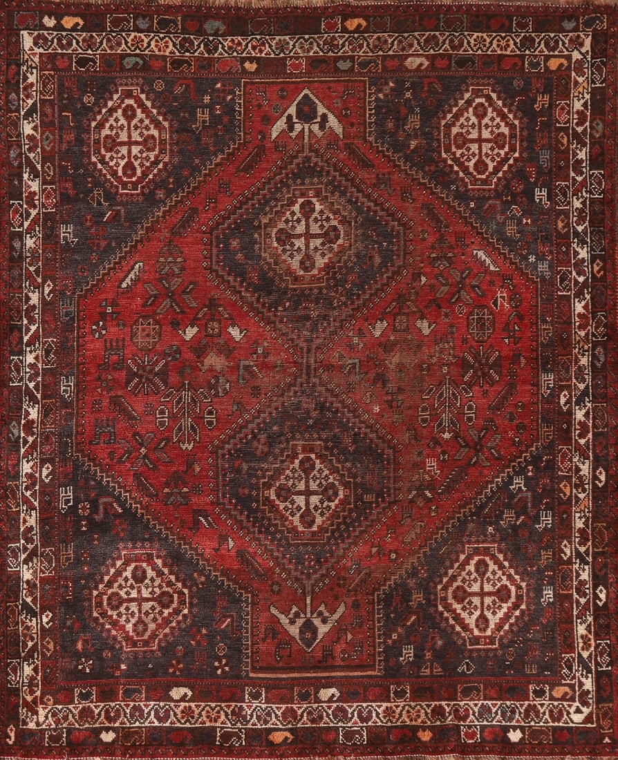 Vegetable Dye Qashqai Persian Area Rug 6x7 - 5