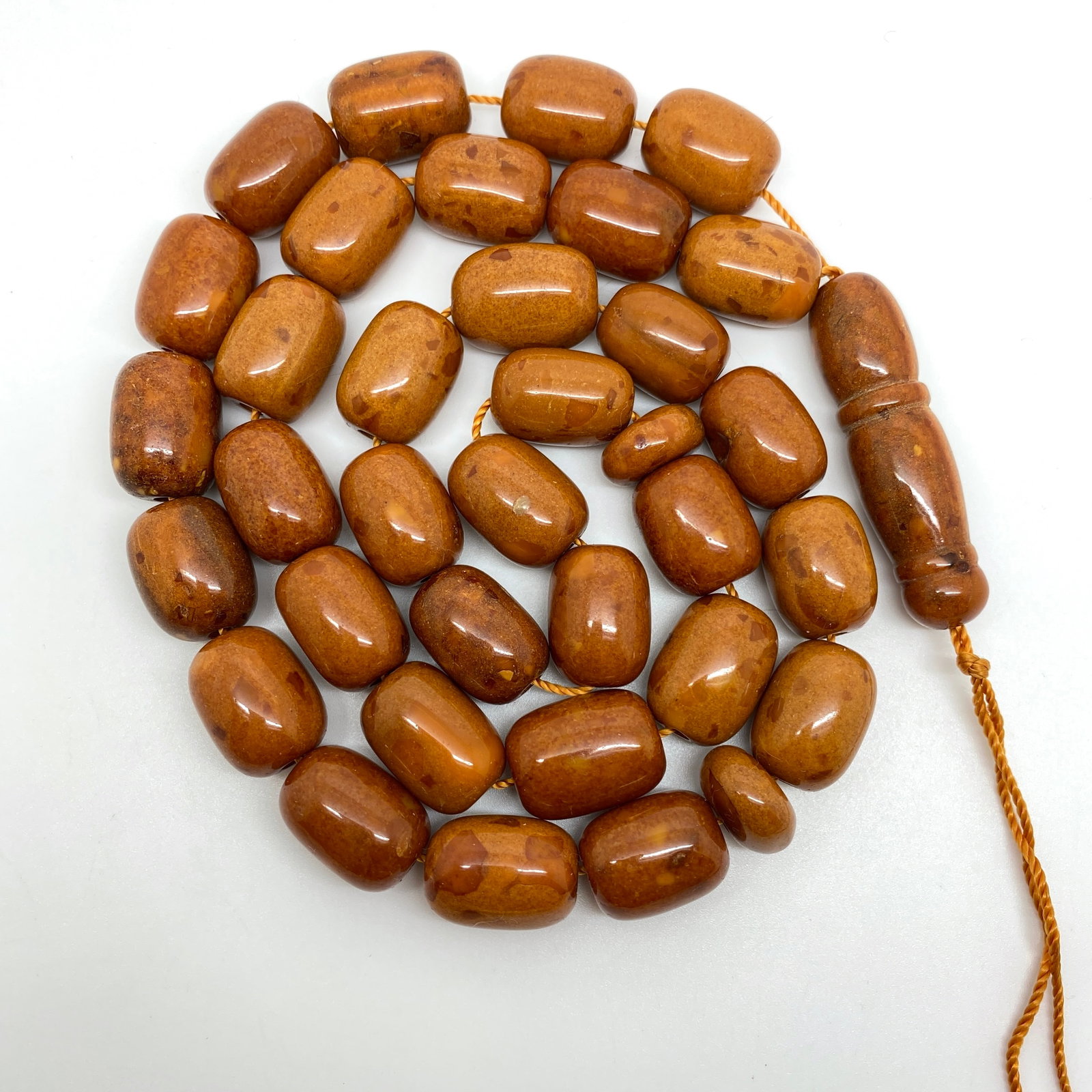 Antique Amber Tesbih made from Barrel shaped Amber beads - 6
