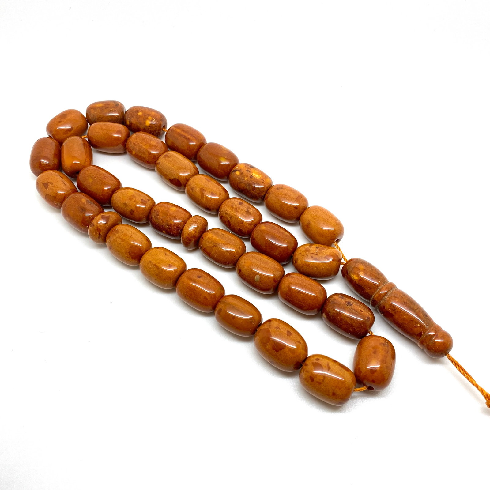 Antique Amber Tesbih made from Barrel shaped Amber beads - 7