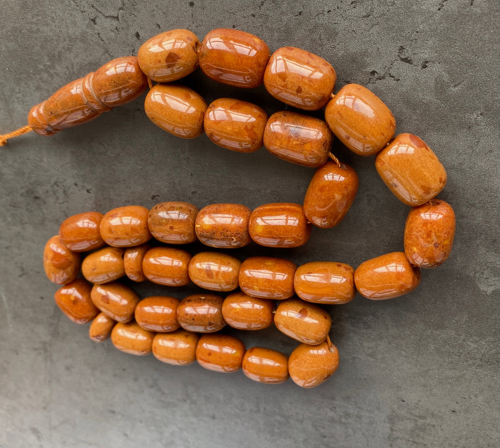 Antique Amber Tesbih made from Barrel shaped Amber beads - 8
