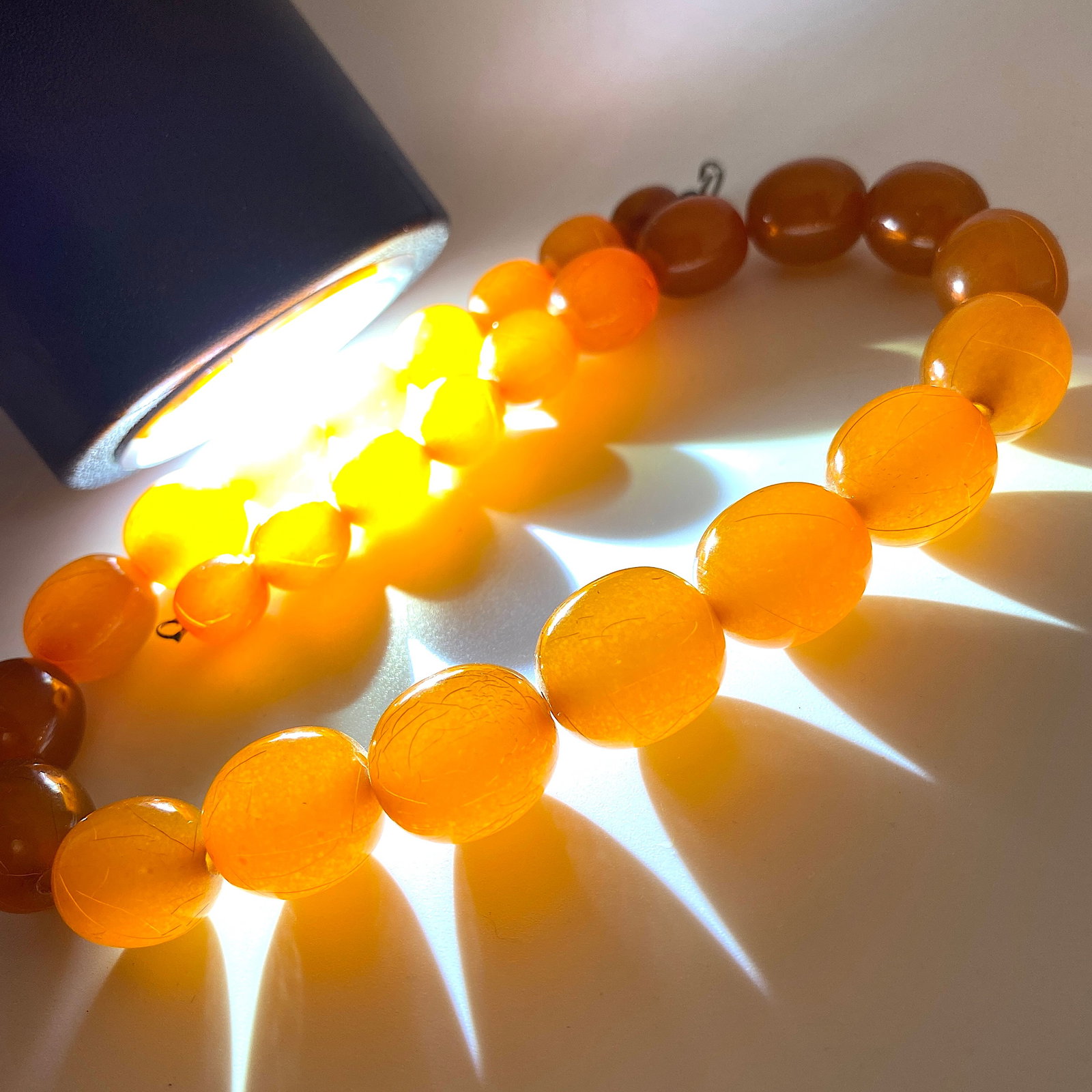 Exquisite Vintage Amber Necklace made from Olive shaped Amber beads - 7