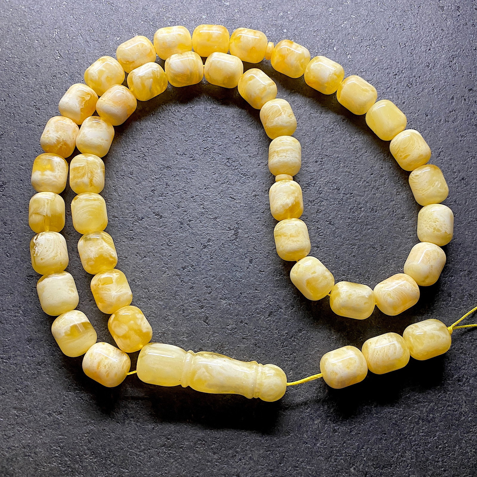 Magnificent Unique Antique Amber Tesbih made from Barrel shaped Amber beads - 5