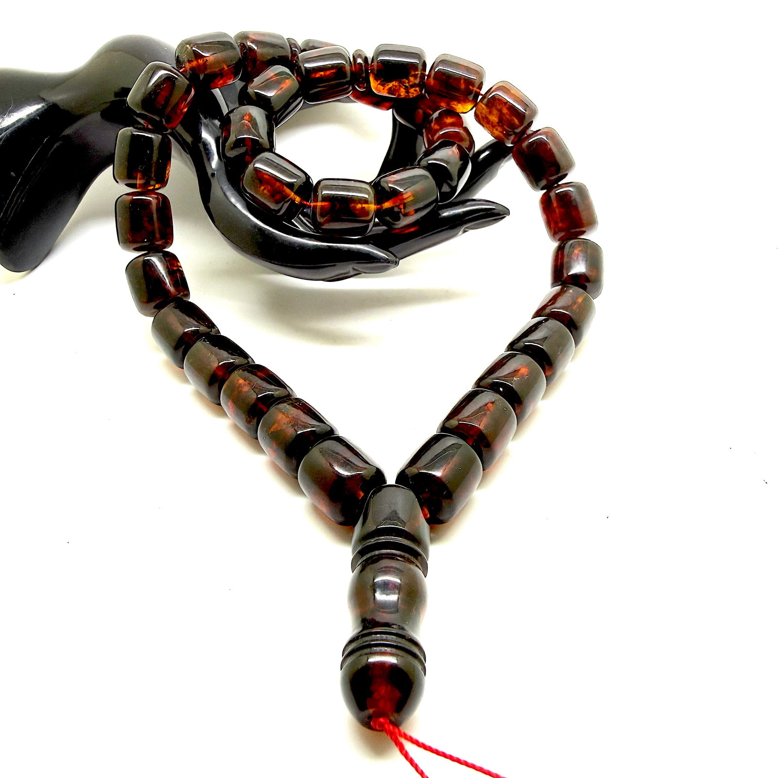 Unique and Splendid Amber Tesbih made from Barrel shaped Amber beads - 10