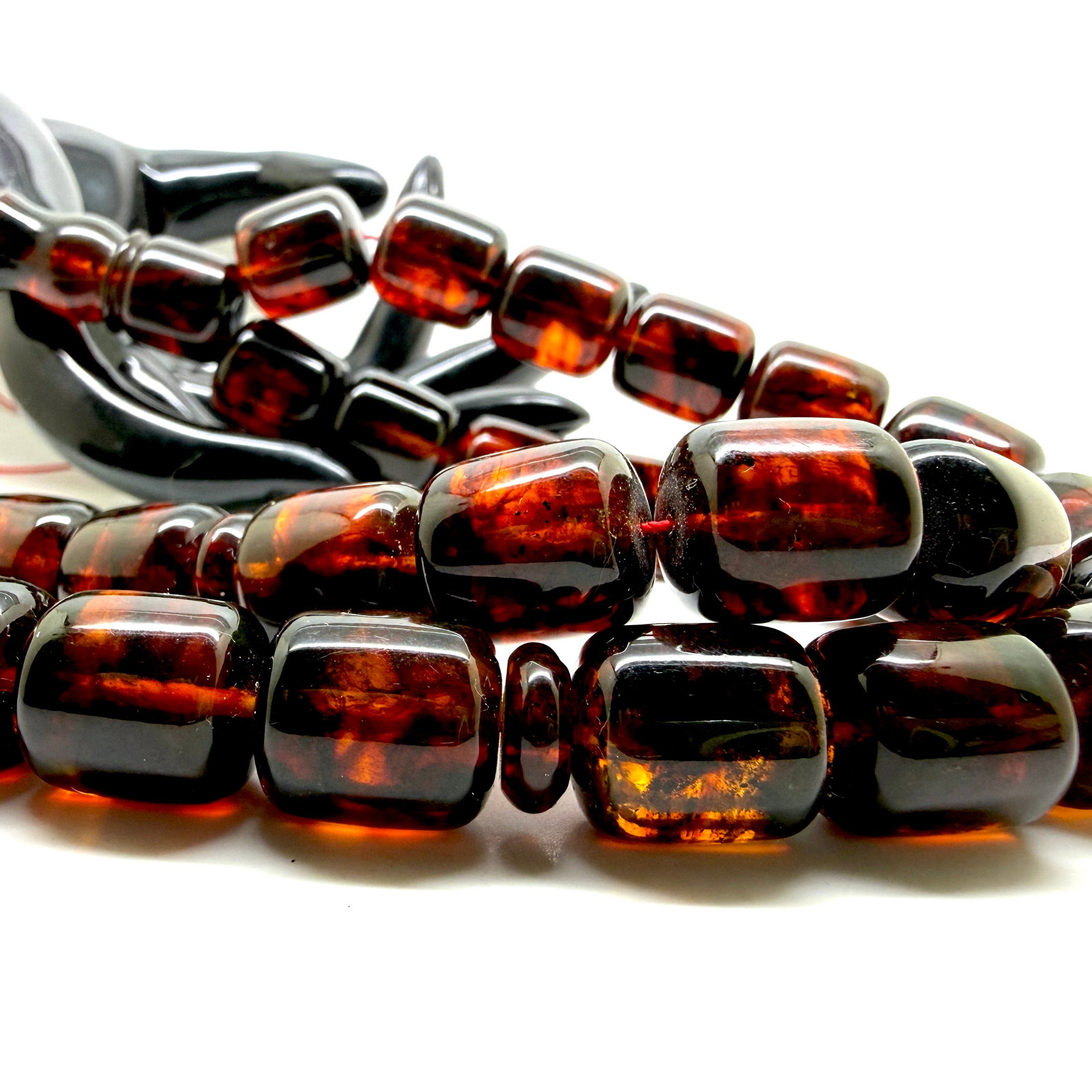 Unique and Splendid Amber Tesbih made from Barrel shaped Amber beads - 11
