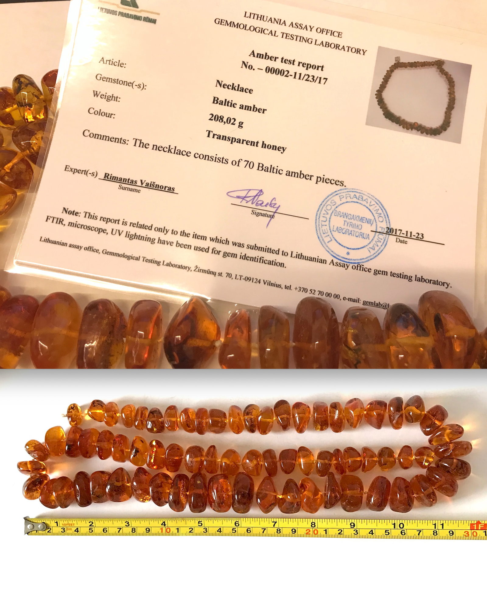 Exclusive antique certif. Amber necklace 208 gr - 2