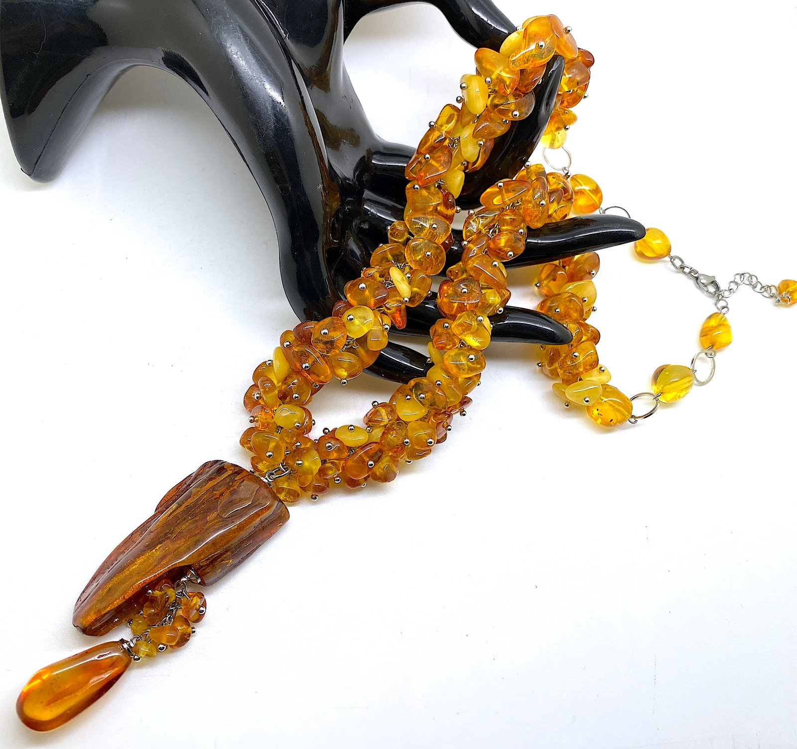 Extraordinary Vintage Amber Necklace made from Natural shaped Amber beads - 6