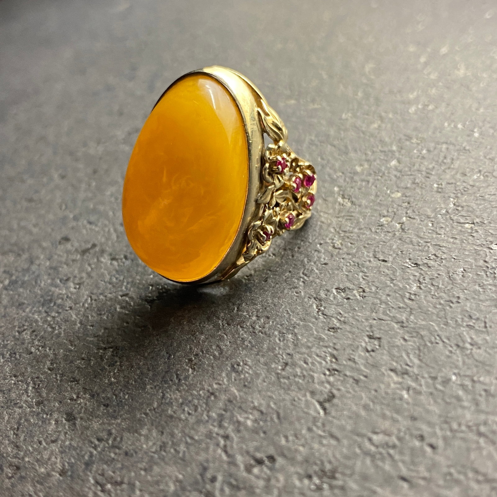 Unique and Beautiful Amber Ring with Garnets - 2